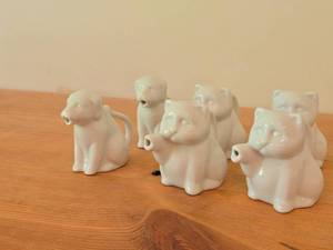 Lot of (6) White Ceramic Creamer Pitchers - Dog theme (x2) and Cat theme (x4)