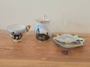(2) Handpainted Tea Cups (Germany and Japan)  (1) Handpainted Sugar Bowl (Germany)