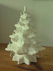White Light-Up Ceramic Christmas Tree with Clear Bulb Lights