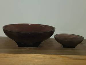 Lot of (2) Hazel Atlas Moroccan Amethst Glass Bowl with Square Base