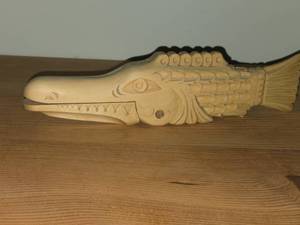 3D Handcarved Wood Fish Art with Hinged Mouth
