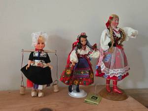 Lot of (2) Collectible Dolls - Finnish Flagg Folk Art Doll, Polish Handmade Folk Art Doll, Dutch Souvenir Doll