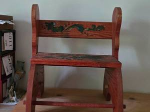 Vintage Childrens Foot Stool - Handpainted Rosemaling