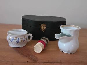 Vintage Mustache Cup, Scuttle Shaving Mug, Vintage Mohawk Shave Brush