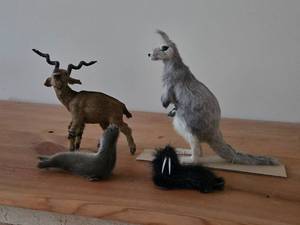 Lot of (4) Fur Figurines - Kangaroo, Seal, Antelope, Walrus