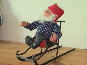 Vintage Arne Hasle Askim Nisse Gnome Doll on a Metal Sled (Norway)