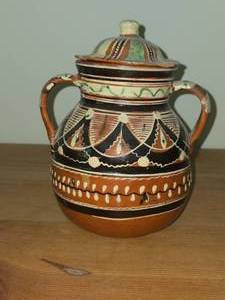 Mexican Redware Handpainted Lidded Jar