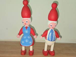 Lot of (2) Vintage Mogens Eigenbred Danish Handpainted Wood Christmas Dolls