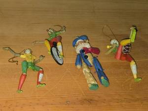 Lot of (4) Handcrafted Wood Ornaments - Elf and Jester