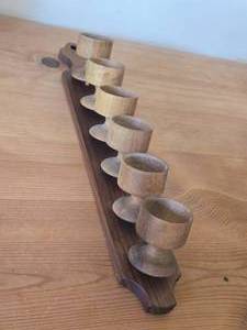 Vintage Wooden Egg Cups with Holder