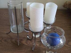 (4) Metal Candleholder with Glass  (1) Glass Candleholder