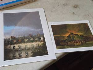 Lot of (2) Signed Prints - After Vincent by J.L.Fikes , Paris Rain by E.B. Boatner - -