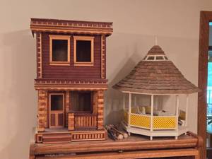 Miniature Doll House 2-story House and Gazebo with Furniture
