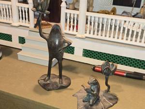 Lot of (2) Vintage Cast Bronze Frog Candlestick Holders