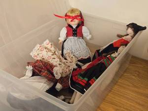(2) Handmade Norwegian Dolls, (1) Porcelain Norwegian Doll, Extra Doll Dresses