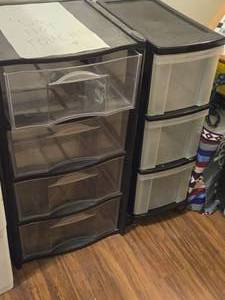 Lot of (2) Plastic Storage Cabinets - 3-drawer and 4-drawer