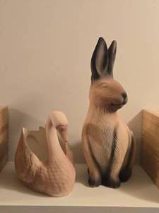 Lot of (2) Ceramic Figures (Signed) - Swan, Rabbit