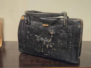 Vintage Mexican Purse  Black Tooled Leather