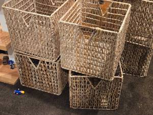 Lot of (4) Wicker Cube Storage Boxes