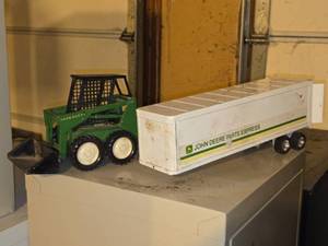 Lot of (2) John Deere Diecast Scale Models - Skid Loader, Semi Trailer