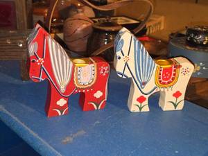 Lot of (2) Folk Art style Wood Candleholders