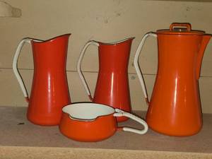 Lot of (4) Vintage 1950s Dansk Kobenstyle Dishwares - Pitcher (x2), Coffee Maker, Butter Warmer