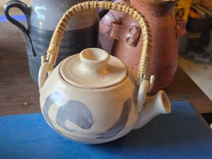 Clay Ceramic Tea Pot with Wicker Handle