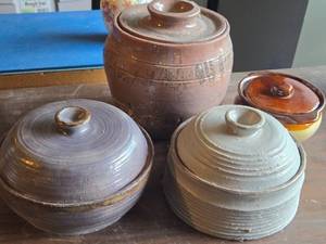 Lot of (4) Handcrafted Ceramic Pottery Lidded Pots
