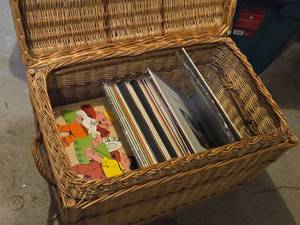 Lot of (1 Wicker Chest) Vinyl Record Albums in Sleeves