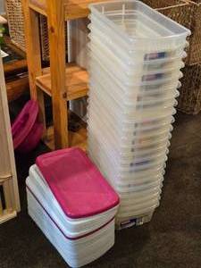 Lot of (9) Tote Bin with Lid