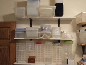 Lot of (3 Shelves) Plastic Storage Bins