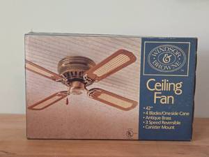 Windsor Browne Ceiling Fan - 4 Blade  One Side Cane, Antique Brass, 3 Speed Reversible 42 (in original packaging)