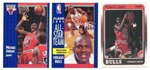 Lot Of 3 Vintage Basketball Cards Including 1991 Fleer All-Star Team Michael Jordan #211, 1991-92 Fleer Michael Jordan #29, and 1988-89 Fleer #16 Horace Grant Chicago Bulls Rookie Card