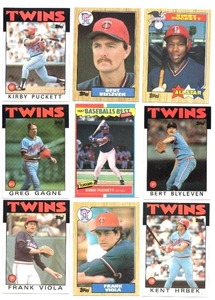 Lot Of 9 Vintage Minnesota Twins Baseball Cards Including 1987 Fleer Baseballs Best Kirby Puckett #31, 1987 Topps Kirby Puckett All-Star #611, and More