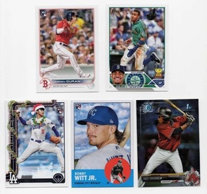 Lot Of 5 Baseball Cards Including 2025 Topps Holiday Roki Sasaki Rookie Card #H23, 2022 Topps Archives Bobby Witt Jr. Rookie Card #89, and More
