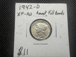 1942 D Silver Mercury Dime Marked XF-AU When Purchased