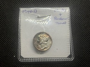 1944 D Silver Mercury Dime Marked CHBU and Rainbow Toned When Purchased