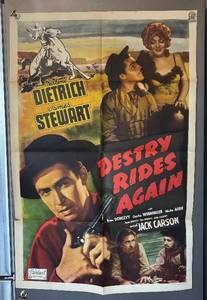 Vintage Destry Rides Again Unframed Poster Starring Marlene Dietrich & James Stewart