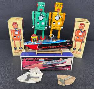 Tin Wind-Up Toys Schylling Mars Explorer & Robot Lilliput Mixed Lot