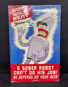 NEW Futurama Bender Tin Sign Rocket USA Work While Bent
