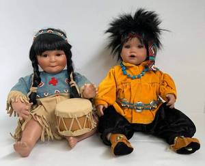 Porcelain Dolls - Danbury Mint Parillo Art Effects Little Breeze & Song of the Sioux (Lot of 2)