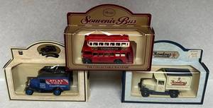 Die-Cast Collectible Vehicle Mixed Lot of 3 - Stevelyn Souvenir Bus, Atlas Tire Truck & Hamleys Box