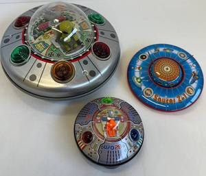 UFO Tin Toys Schylling Saucer Z-1 & UFO 28 (Lot of 3)