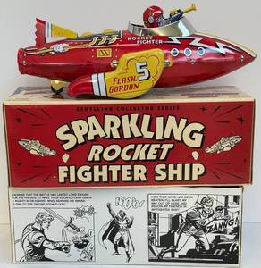 Flash Gordon Tin Toy - Schylling Rocket Fighter Ship With Box & COA
