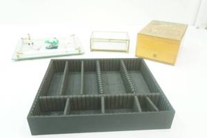Vintage Wooden & Glass Jewelry Box, vintage dresser jewelry mirror, padded organizing tray