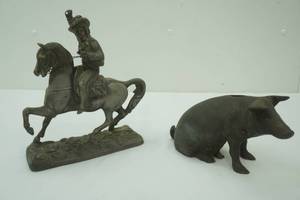 Antique Vintage Cast Metal Buffalo Bill Statue & Coin Bank
