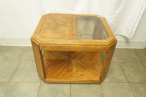 Vintage Wood and Glass Side Table 28x24x20