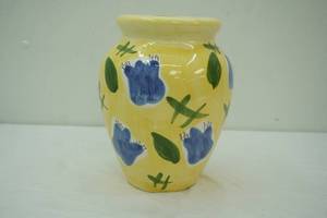 Vintage Hand Painted Yellow Ceramic Vase 11 tall