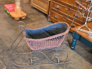 Vintage Doll Sleigh with Wrought Iron Runners and Handle