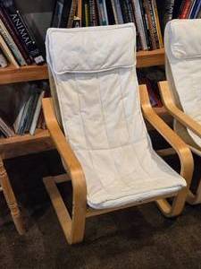 Ikea Poang Childrens Armchair with Birch Veneer Frame and White Cushion